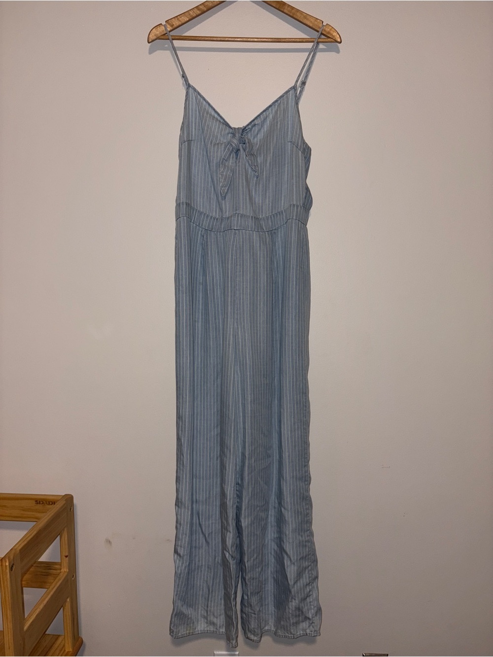 Romeo & Juliet Couture Light Blue Striped Jumpsuit with Front Knot